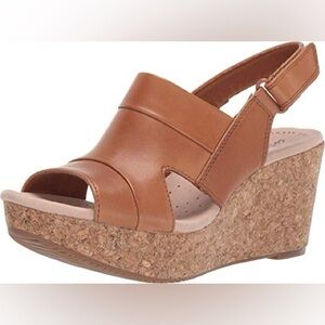 Clarks Collection Brown Tan Annadel Wedge Sandal Cork Heel Size 7